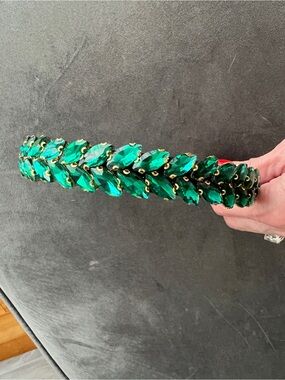 Adorned Emerald Crystal Leaf Headband